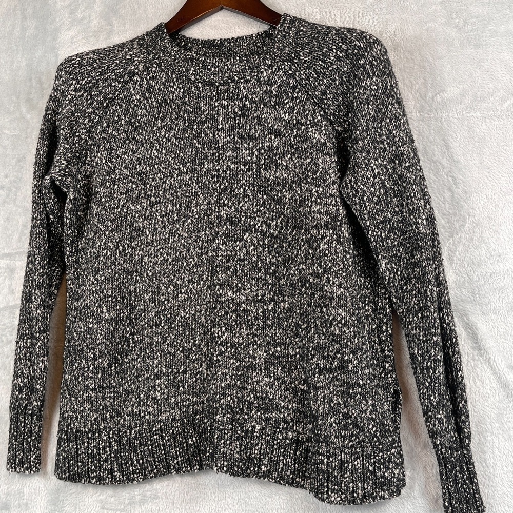 LOFT Womens XS Sweater Marled Black White Heather Raglan Knit Soft Warm NWOT